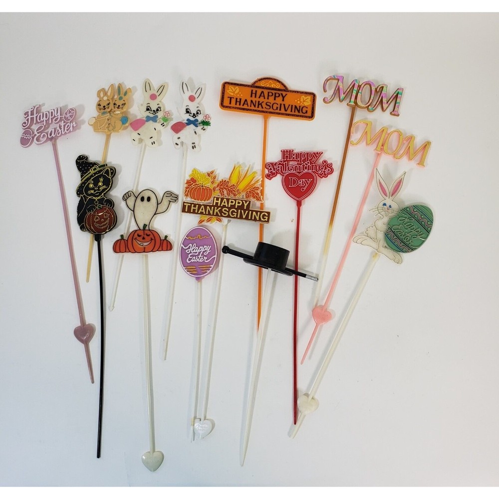 Vintage Hard Plastic Floral Picks Holidays Halloween Thanksgiving Easter Top Hat